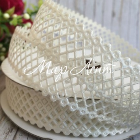Кружевная лента сеточка, 2 см, молочный, рулон 20 м