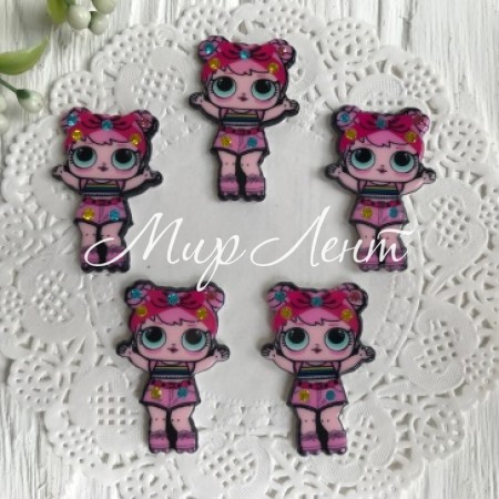 Кабошон Lol со стразами, 3,5 см, в шортах розовых и с хвостиками, упаковка 25 шт.