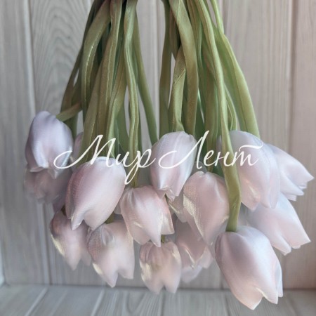 Тюльпаны из органзы, 42 см, белые, упаковка 20 шт.