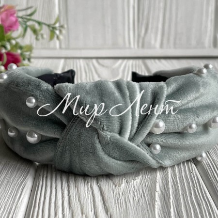 Обруч чалма велюр з жемчугом, 4,5 см, м'ятний, шт.