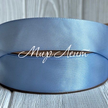 Атлас двосторонній (преміум), 2,5 см, блакитний, рулон 23 м