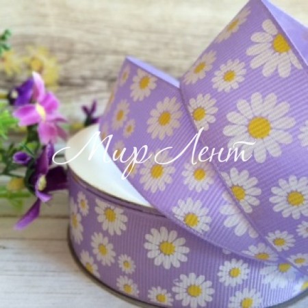 Репс 2,5 см, ромашка, лиловый, рулон 23 м