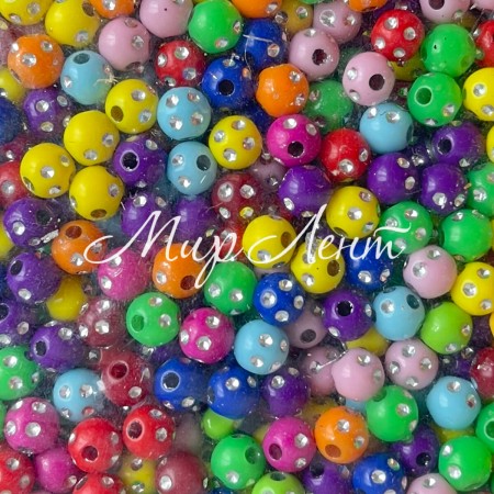 Бусина шамбала, 6 мм, кольоровий мікс, упаковка 500 г