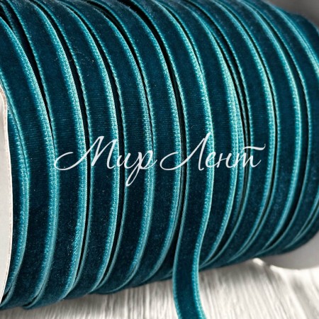 Стрічка велюр, 0,6 см, смарагдово-синій, рулон 45 м