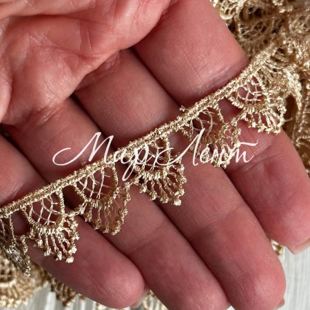 Кружево макраме узкое (TJ-10060), 2,5 см, бежевый, рулон 9 метров