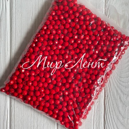 Бусина граненая круглая, 10 мм, красная, упаковка 500 г