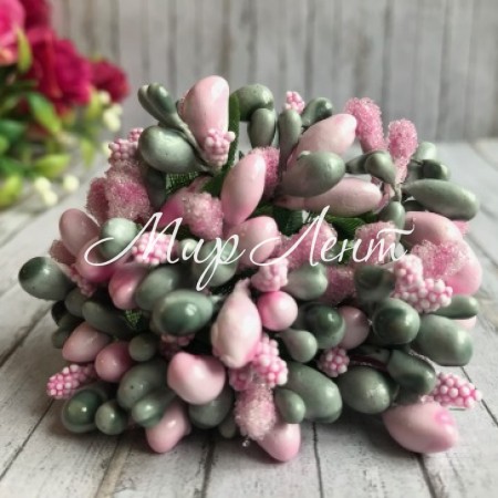 Веточка двухцветная, светло-розово-серый, упаковка 12 пучков (144 шт.)