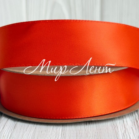 Двусторонняя атласная лента New (премиум), 2,5 см, морковная, рулон 23 м
