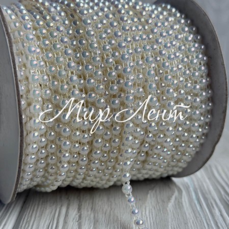 Лента-бусинка (AA079), молочный перламутр, 4 мм, катушка 50 м