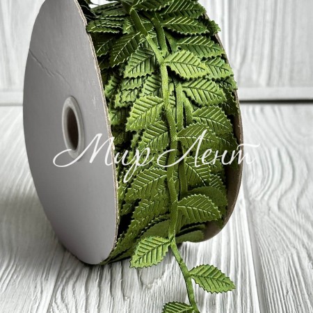 Стрічка листочок рифлений, 2 см, оливкова, рулон 25 м