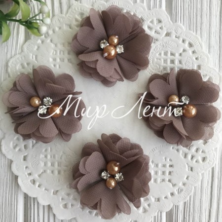 Шифоновый цветок, 4,5 см, кофейный, упаковка 20 шт.