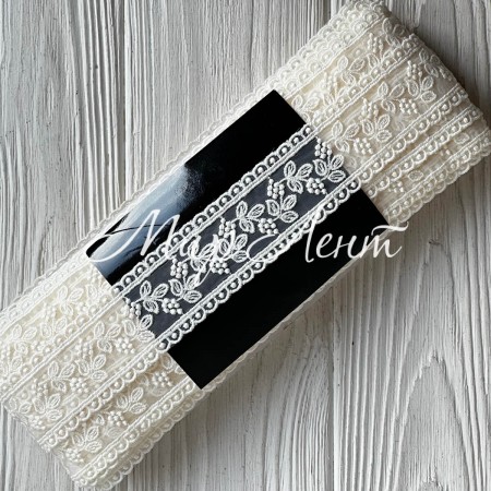 Кружево органзовое (D30114), 3,3 см, молочное, рулон 13 м