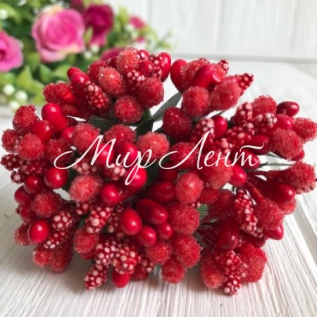 Веточка с тычинками, красный, упаковка 144 шт.