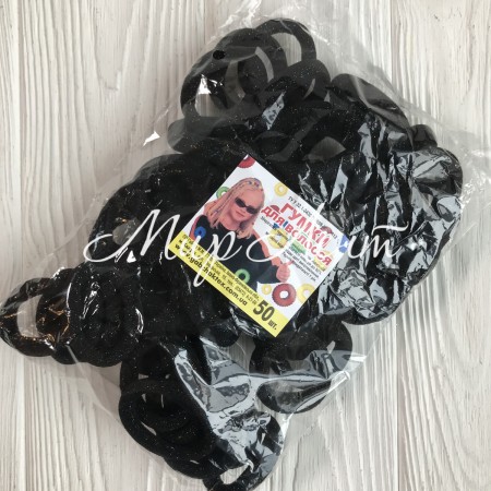 Резинка Калуш с люрексом, 3,5 см, черная, упаковка 50 шт.