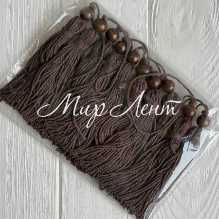 Кисточка декоративная с хлопка (D30196), 22 см, шоколадная, упаковка 10 шт.