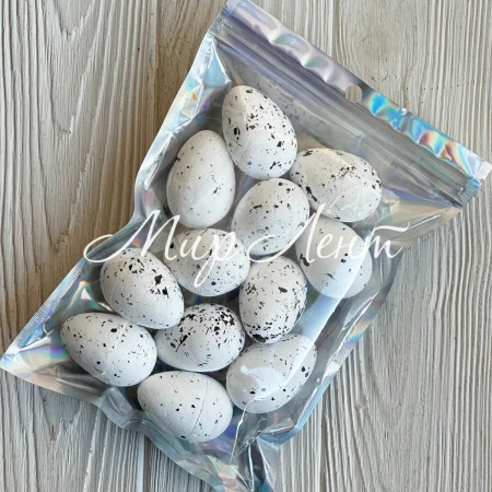 Пасхальные яйца (L00742), 3х5 см, белые с черным, упаковка 12 шт.