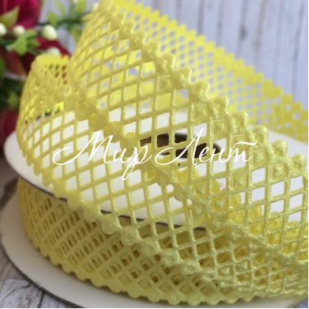 Кружевная лента сеточка, 2 см, желтый, рулон 20 м
