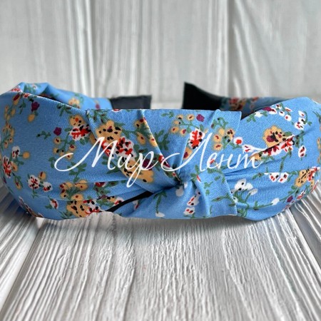 Обруч софт чалма в цветочек, 4 см, голубой, шт. 