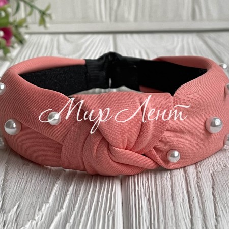 Обруч креп чалма с жемчугом, 4 см, лососевый, шт.