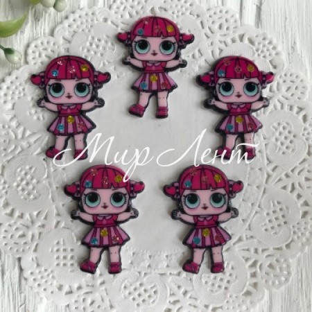 Кабошон Lol зі стразами, 3,5 см, в смугастому платті малиновому, упаковка 25 шт.