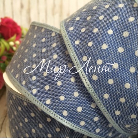Лента джинс горох, 4 см, синий, рулон 17,5 м