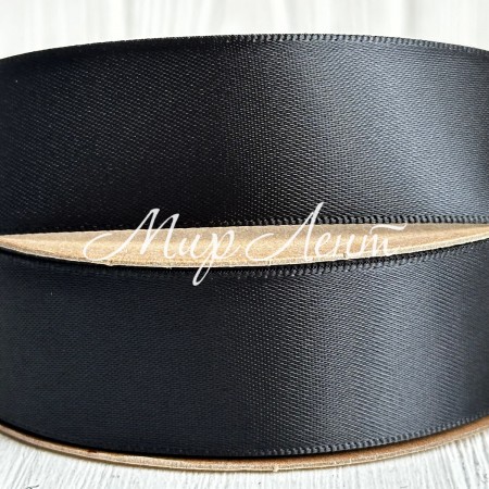 Атлас двосторонній (преміум), 2,5 см, графітовий, рулон 23 м