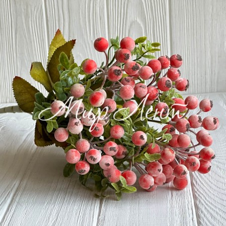 Декоративная ветка брусники, 41 см, коралловая, шт.