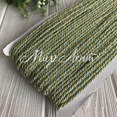 Шнур декоративный, 3 мм, мятный с золотом, рулон 50 м