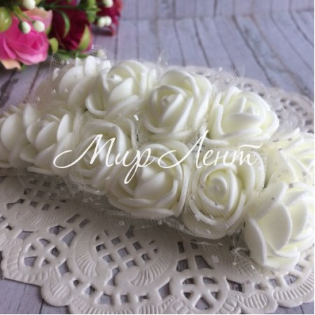 Роза фатин 1,5-2 см, молочна, упаковка 12 пучків (144 шт.)