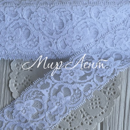 Кружево стрейчевое с цветами, 6 см, белое, рулон 9 м