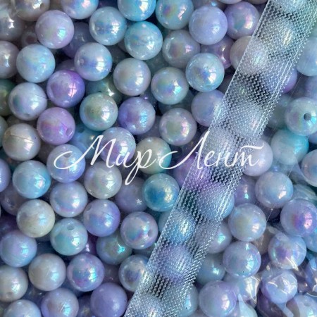 Бусина акриловая (перламутр) омбре, 8 мм, лилово-мятный пастельный микс, упаковка 500 г