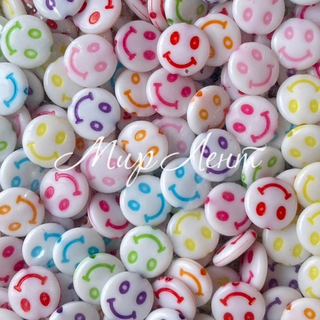 Бусина смайлик, 14 мм, цветной микс, упаковка 500 г
