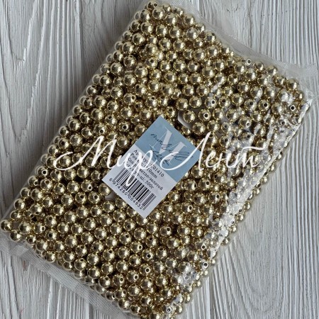 Бусины гальваника, 10 мм, светлое золото, упаковка 500 грамм