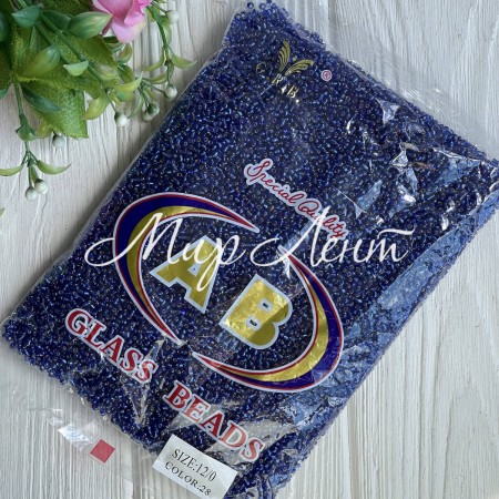 Бисер прозрачный с серебряной серединкой, размер 12/0, сапфировый (28), упаковка 400 г