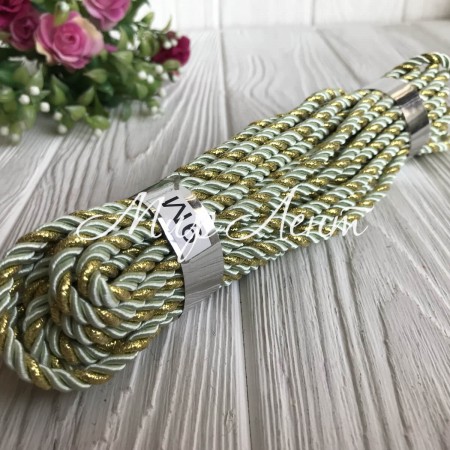 Шнур декоративный, 5 мм, мятный с золотом, рулон 9 м