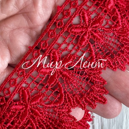 Кружево макраме Моніка, 5 см, червоне, рулон 9 м