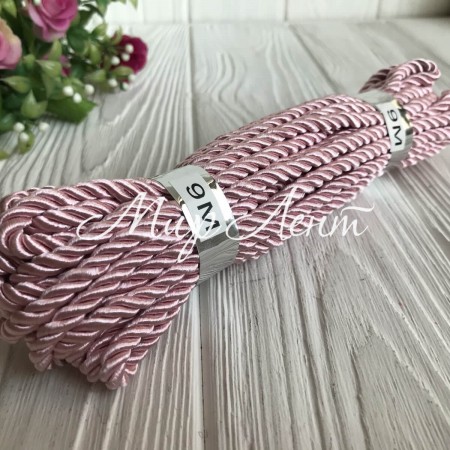 Шнур декоративный, 5 мм, светло-розовый, рулон 9 м