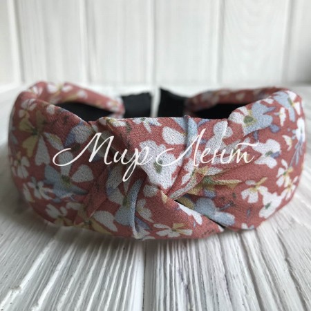 Обруч чалма шифон в цветочек, 4 см, коралловый, шт.