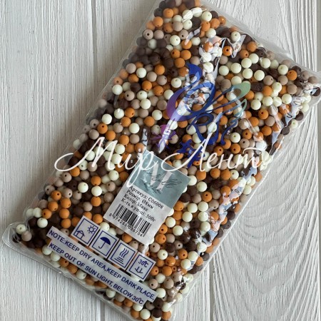 Бусина матовая "Зефирка", 8 мм, коричневый микс, упаковка 500 грамм