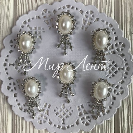 Серединка-брошка з камінцем, 17х35 мм, овал з висюльками, упаковка 12 шт.