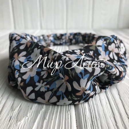 Пов'яка-переплетення шифон в квіточку, 6 см, чорний, шт.