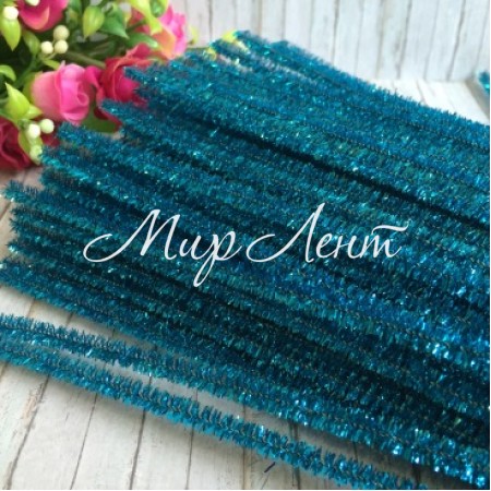 Синельная проволока с блестками, 30 см, бирюзовый, 100 шт.