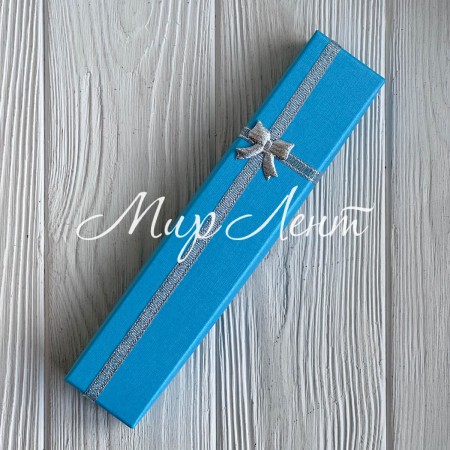 Коробочка для украшений прямоугольная, 21х4,3 см, голубая, с парчовой ленточкой, 1 шт.