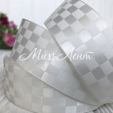 Атлас шахматка, 2,5 см, айвори, рулон 23 м