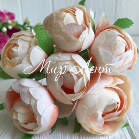 Півонії тканинні на гілочці, 4 см, молочно-персикові, упаковка 30 шт.