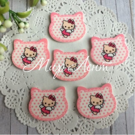 Кабошон, Китти в горох, 3х2,3 см, светло-розовый, упаковка 25 шт.