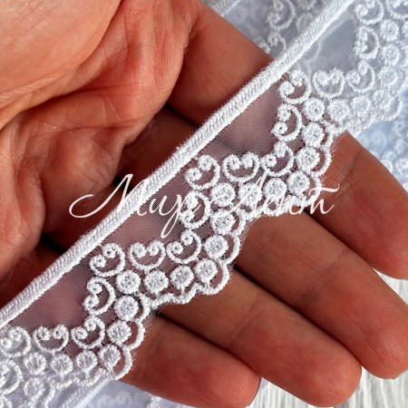 Кружево органзовое (D30105), 2,5 см, белое, рулон 13 м