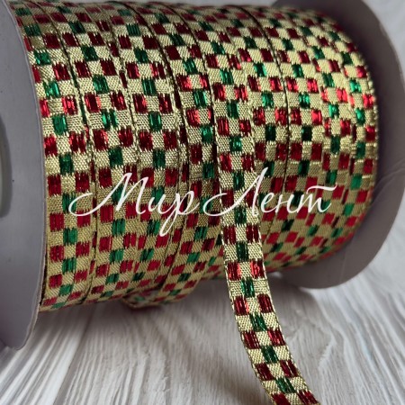 Тесьма ажурная (D30307), 1 см, золото/микс, моток 90 м