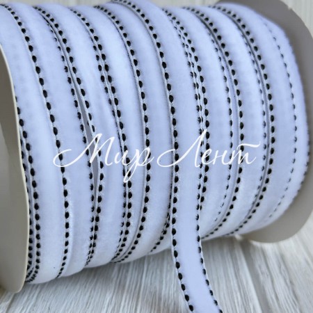 Лента велюр с кантом, 1 см, белая, рулон 45 м