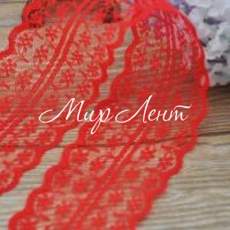 Кружево цветочек, 4,5 см, красное, (не стрейчевое), бобина 300 ярдов (270 м)